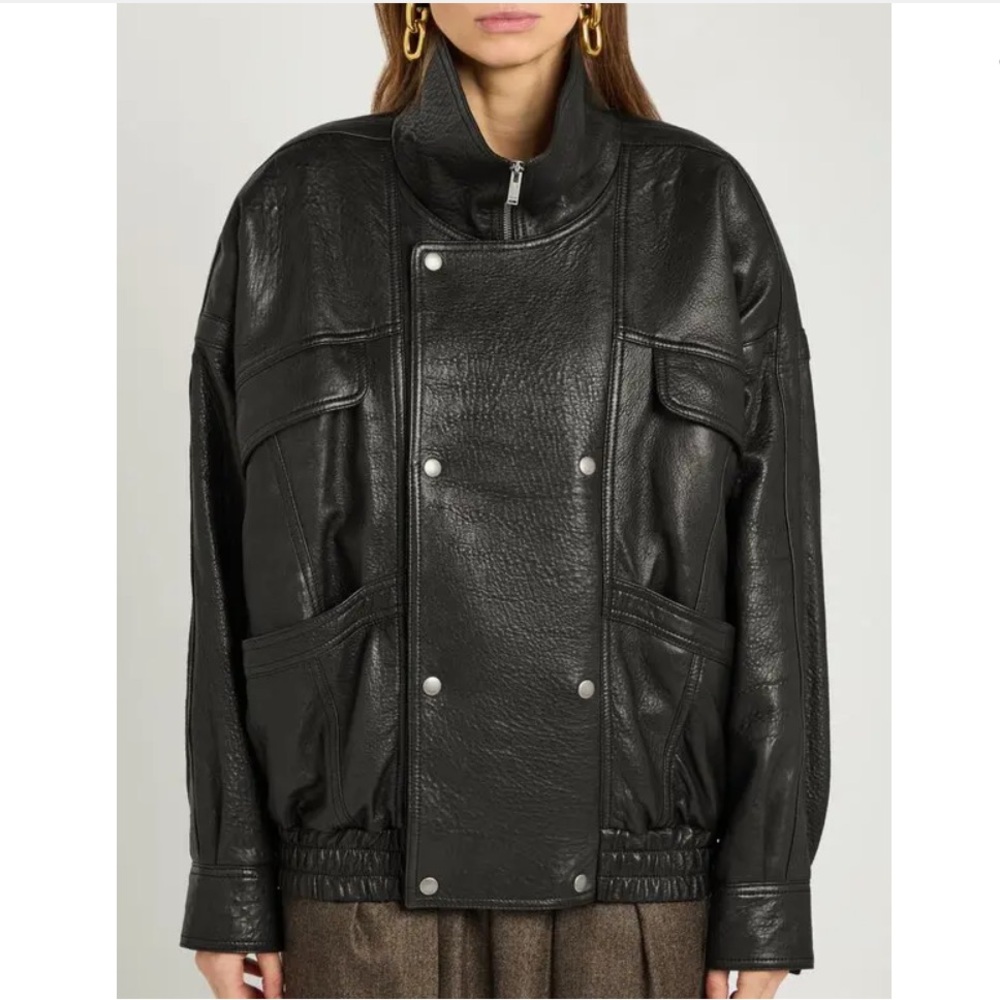 Saint Laurent Black Leather Bomber Jacket in Bubbled Leather